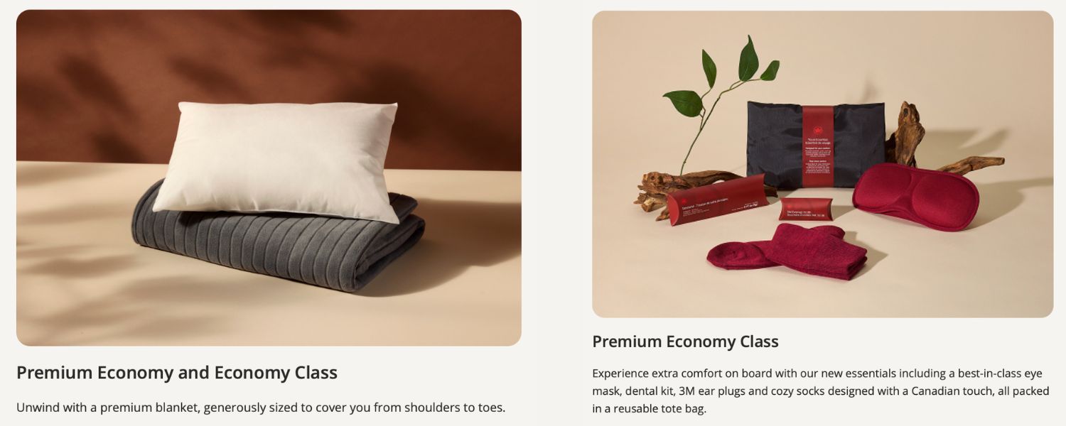 Air Canada Premium Economy amenity kit and six-foot polar fleece blanket