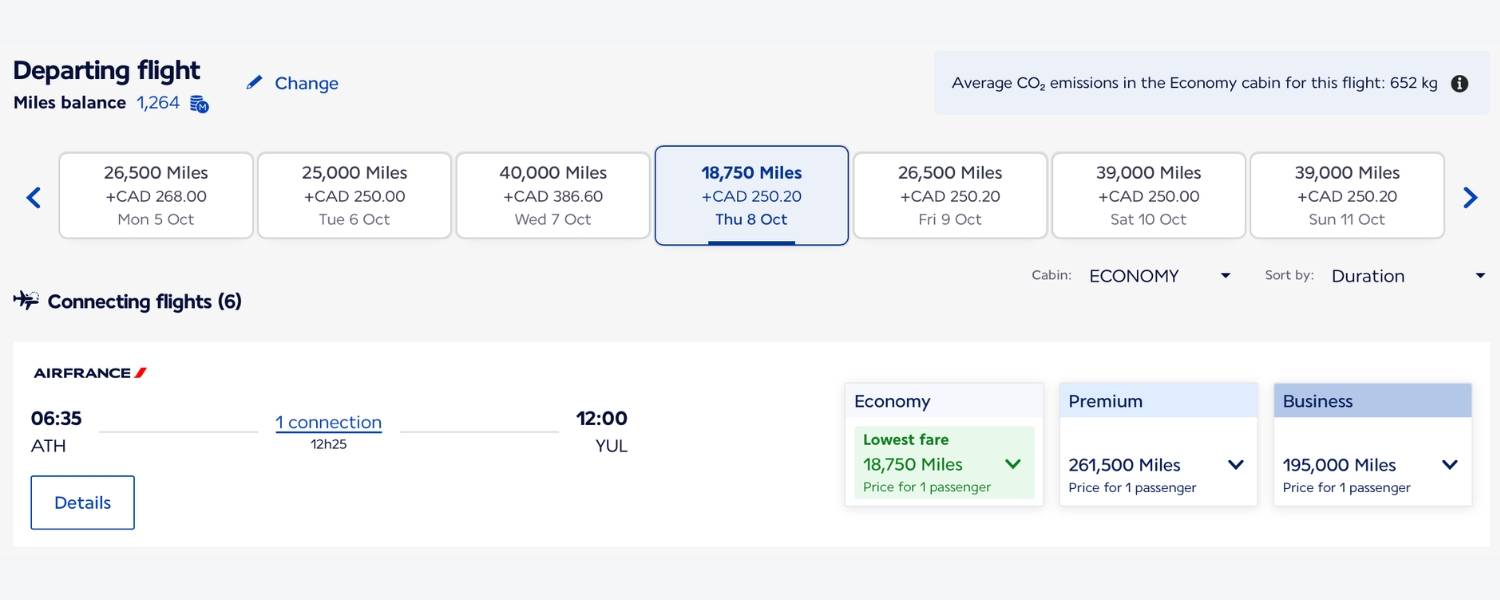 Flying Blue award return Athens to Montreal